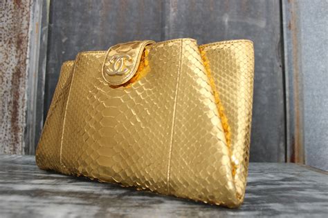 chanel python bag gold|Chanel python clutch bag.